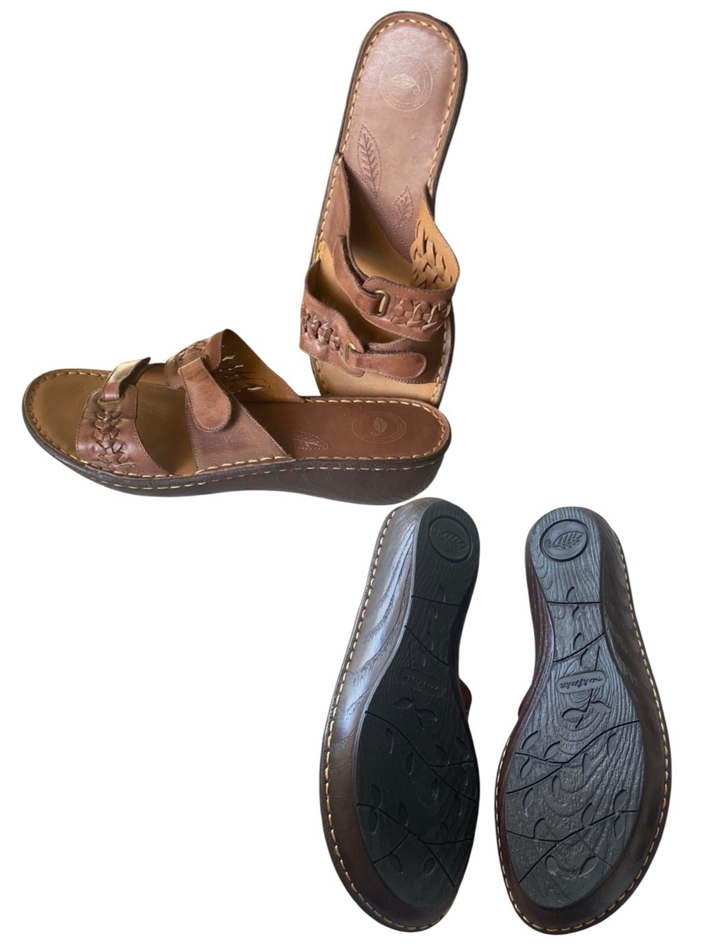 NUTURE Leather 2” Wedge Sandals Adjustable Straps Cognac , NEW